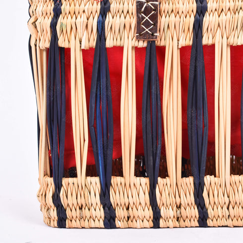 Handwoven French Basket With Blue Stripe - Eco-Friendly & Versatile Tote